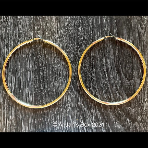 Gold Exaggerated 110mm Hoop Earrings - Picture 2 of 4
